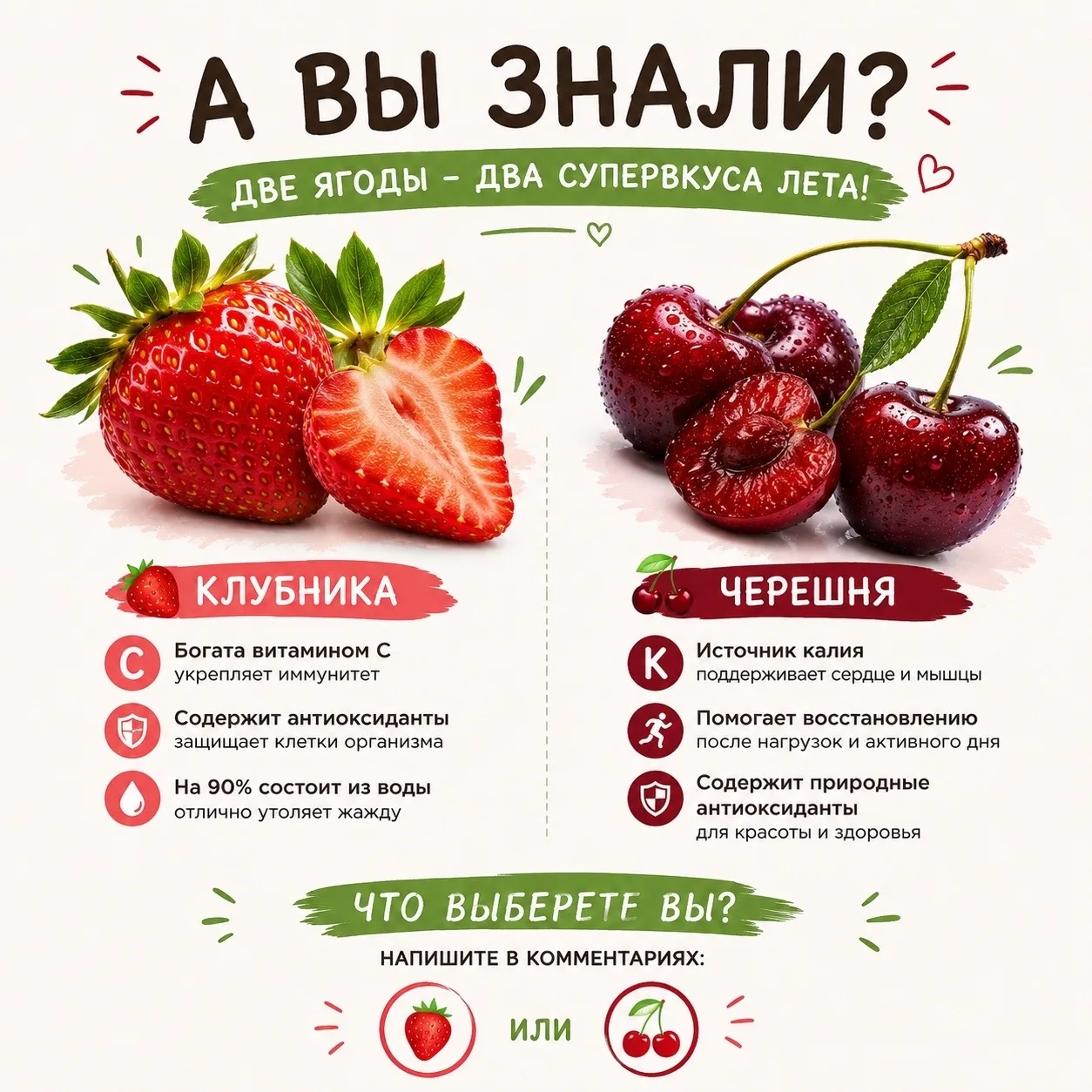 📈📉Проводим опрос!
Что выбираете вы?
🍒-👍
🍓-🔥