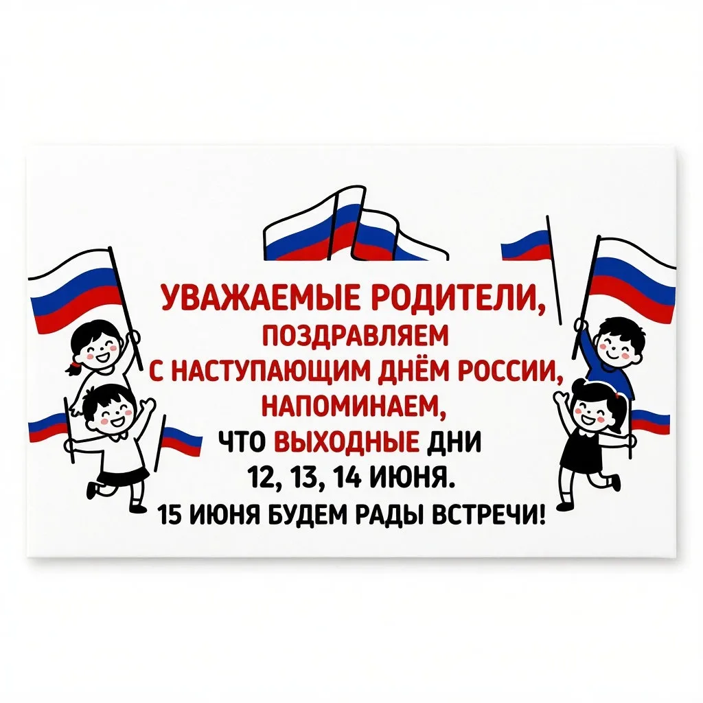 Уважаемые родители!
Обратите внимание на график работы детского сада в праздничные дни.
📅 11 июня —