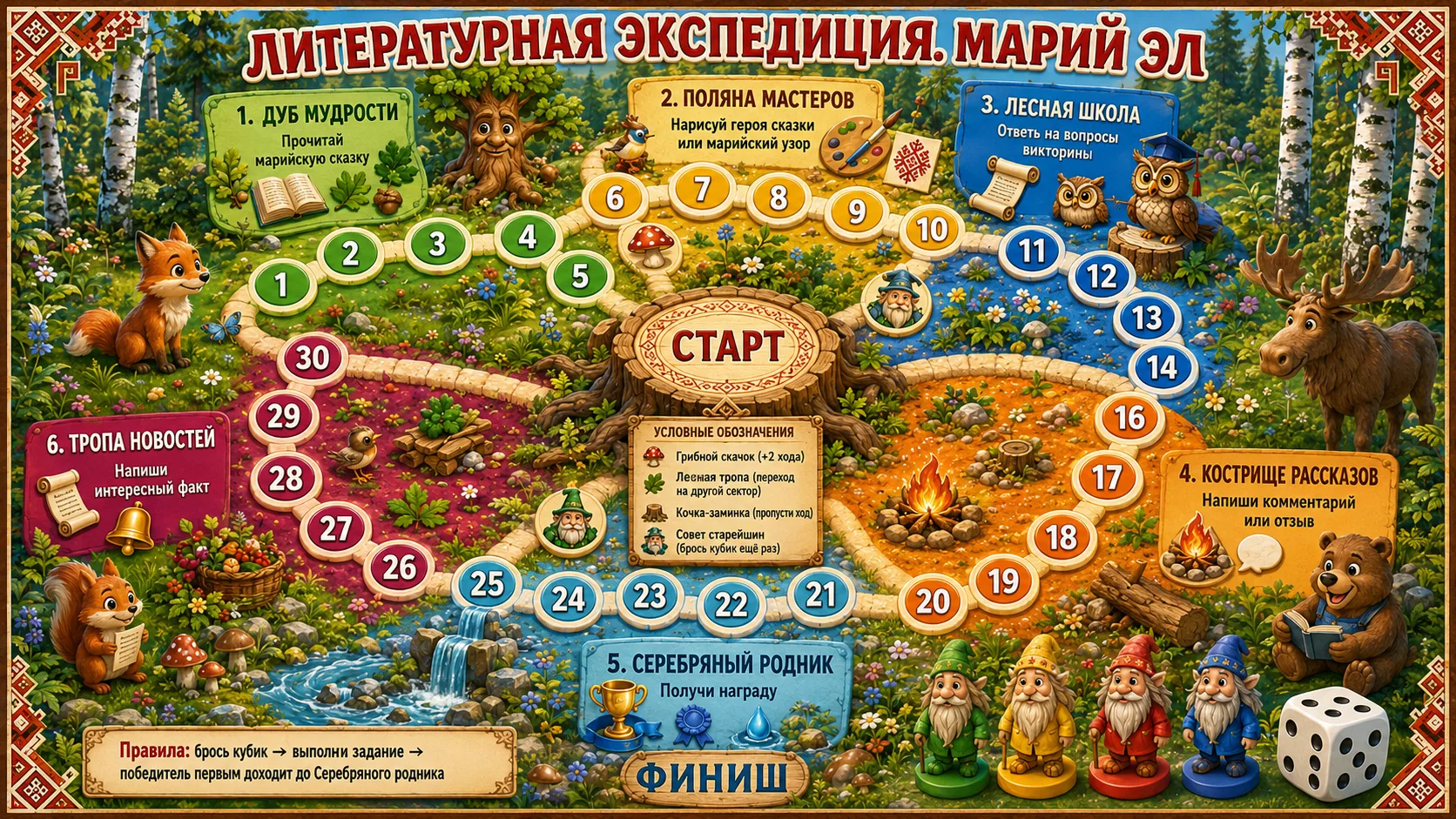 🎲 Экспедиция в Марий Эл

Что есть:
🟢 поле + 🟡 фишки + 🔵 кубик

Чего нет:
🟠 карточек с заданиями