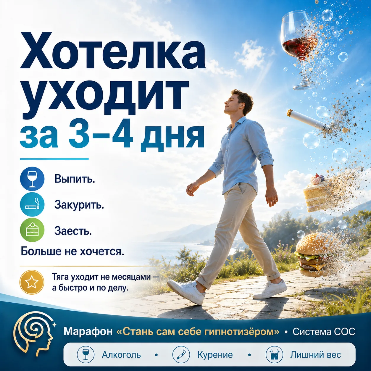 Снимаем «хотелки» за 3-4 дня

После того как стали гипнотизером, выходим на третий этап.

Вы убирает