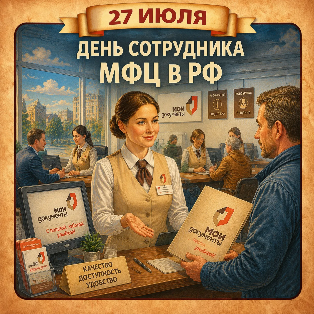 ✅27 июля - День работника МФЦ в России

Дата выбрана в связи с тем, что 27 июля 2010 года вступил в 