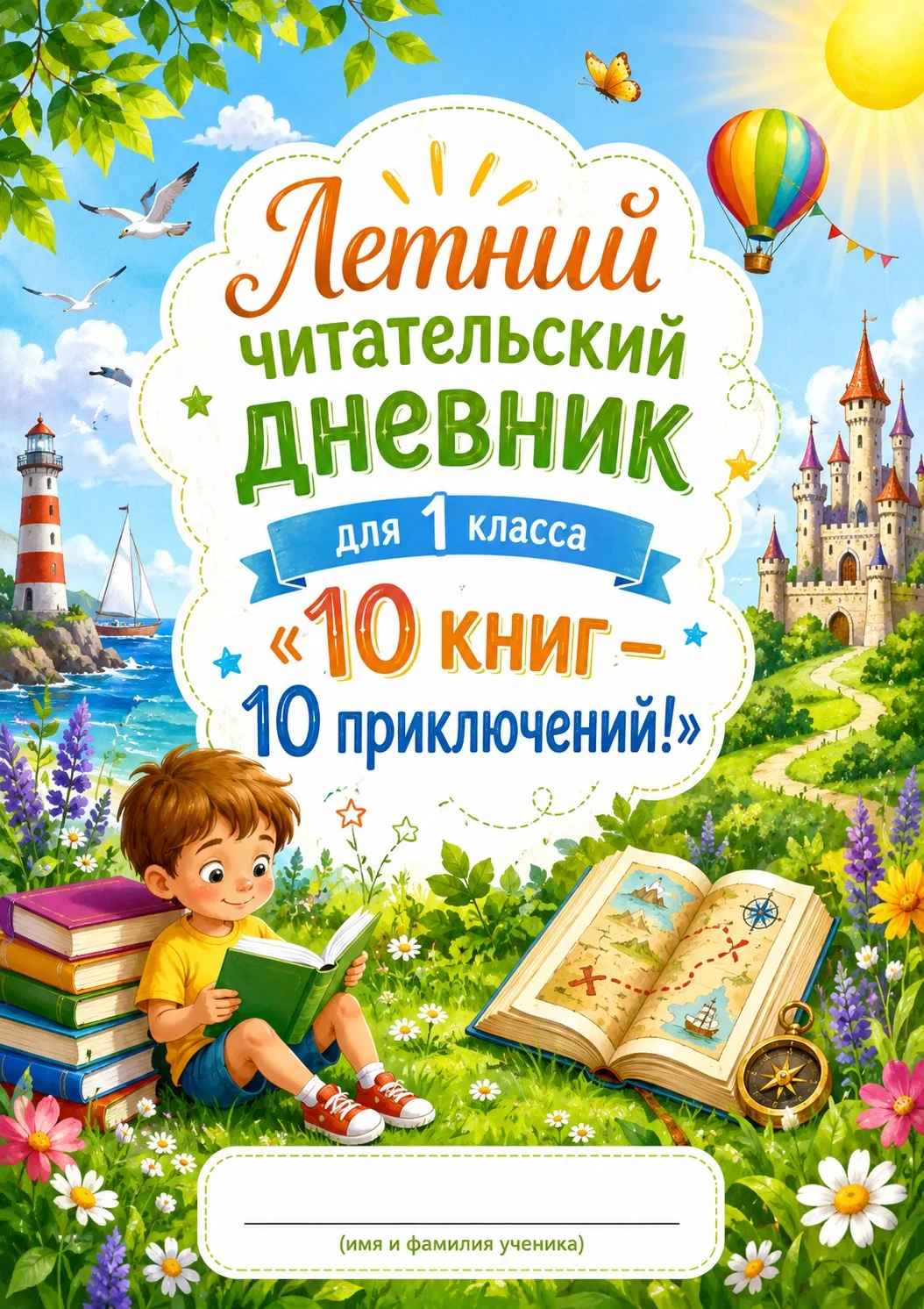 Летний читательский дневник для 1 класса «10 книг — 10 приключений!»📚 

☀️ Увлекательный формат.
🍃