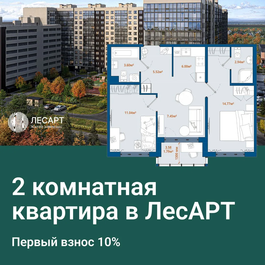 ✌️ Двухкомнатная квартира 53,11 м² в рассрочку с платежом 70 028 ₽/мес

Ищете просторную квартиру, г