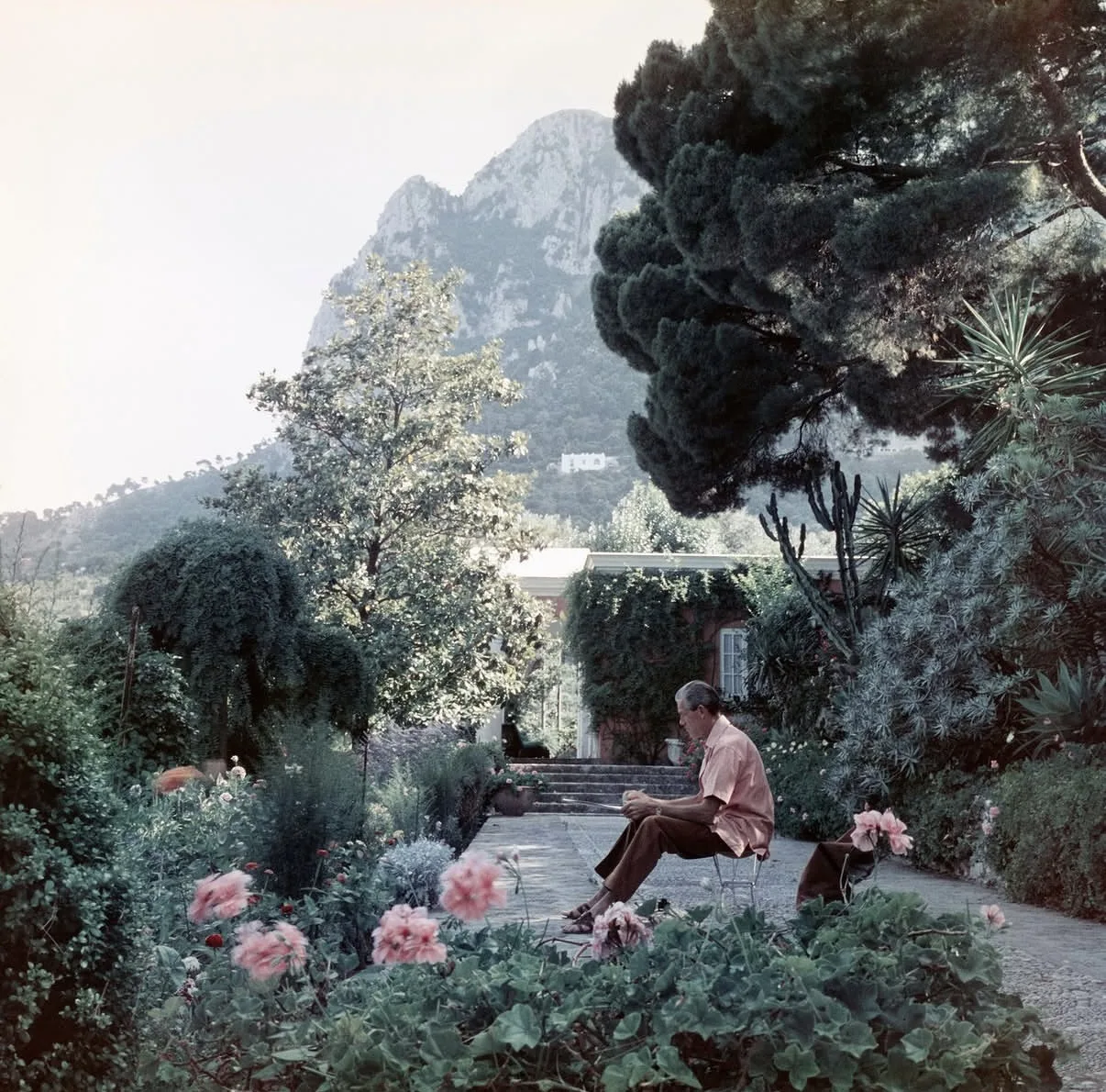 Удобоваримый летний понедельник. 

📸A man sits with a sketch pad in the gardens of Countess Mona Bi
