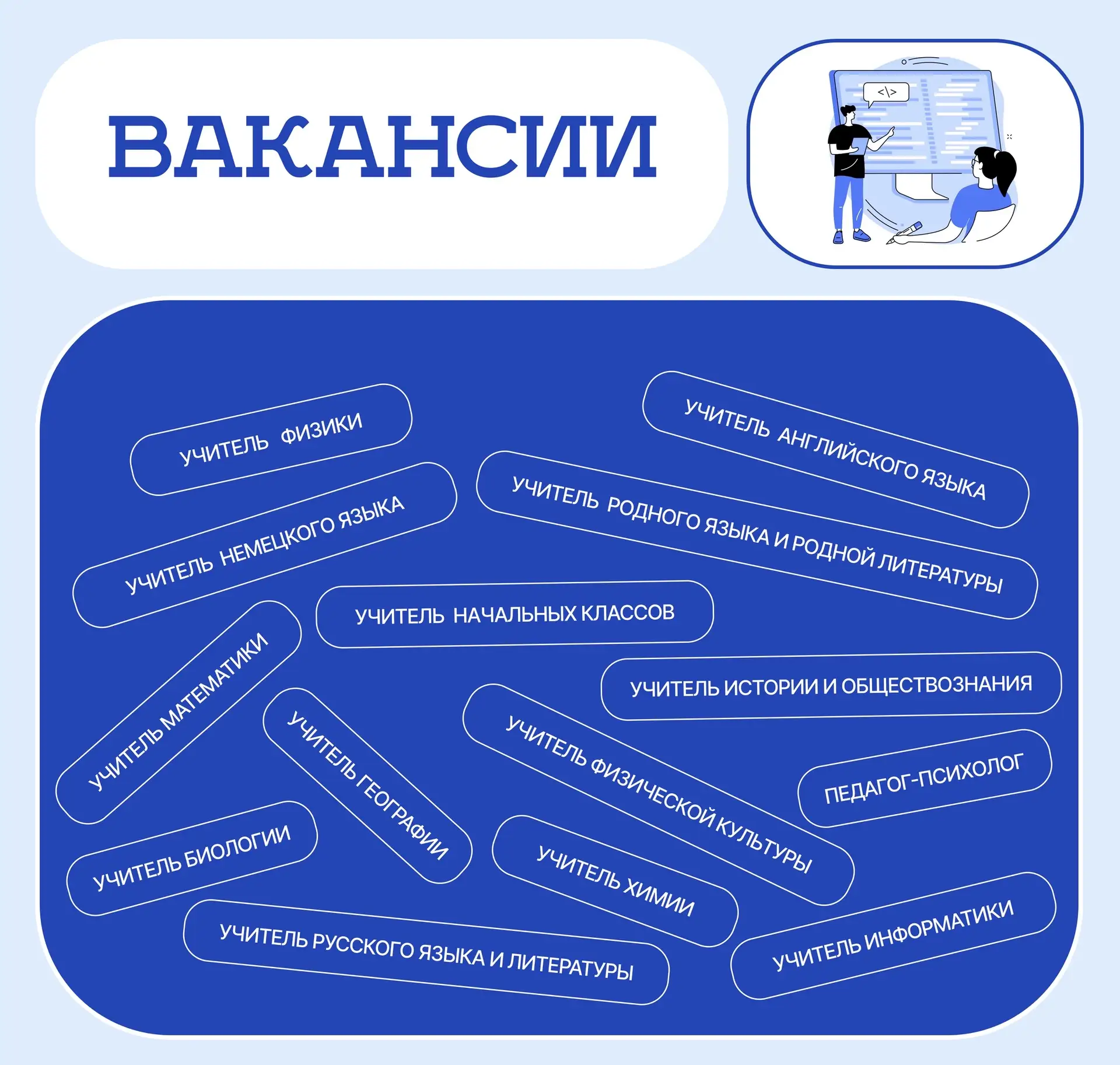 🔹Мы подготовили для вас подборку актуальных вакансий образовательных учреждений по районам.

Владик