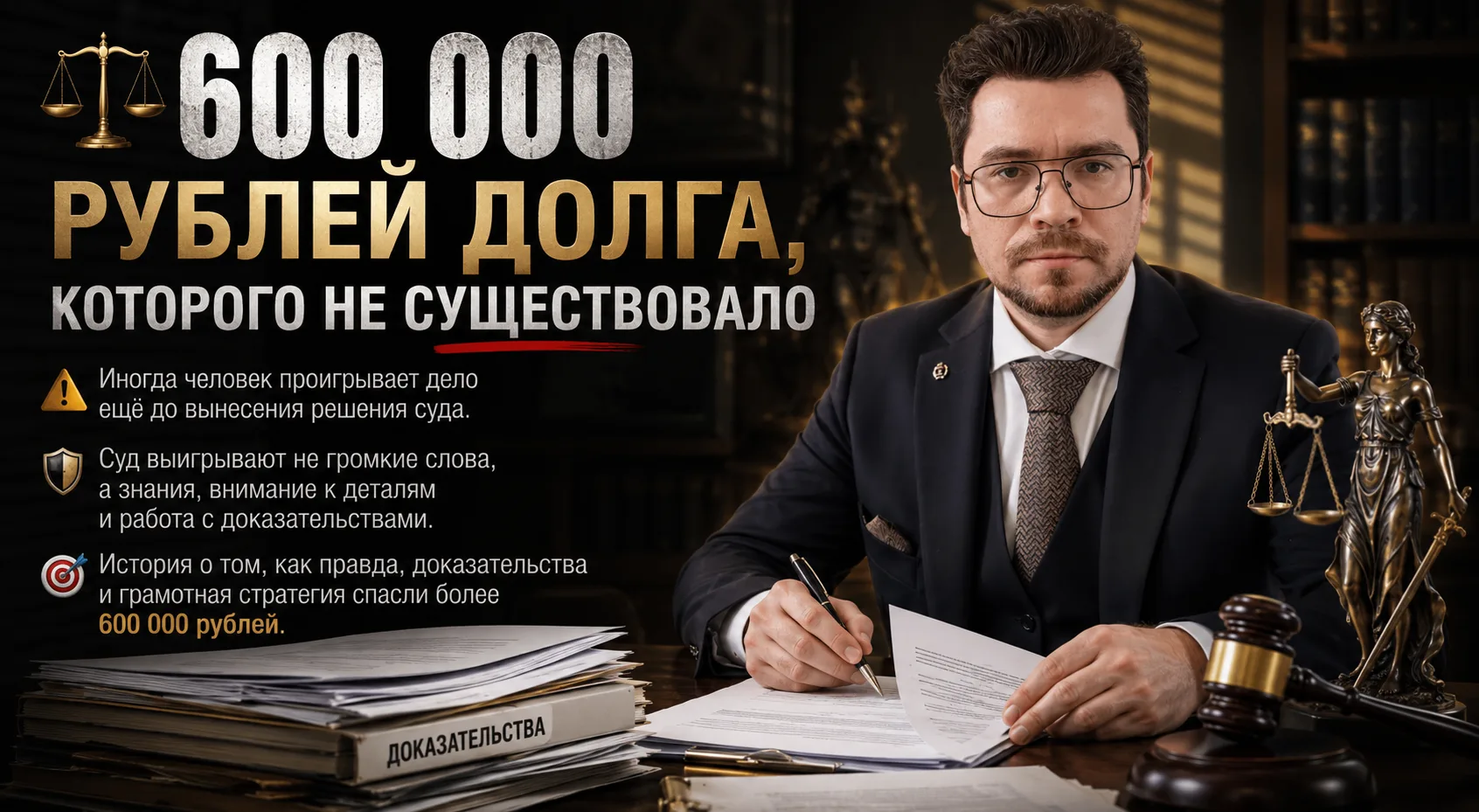 ⚖️ 600 000 рублей долга, которого не существовало.
 
Иногда человек проигрывает дело ещё до вынесени