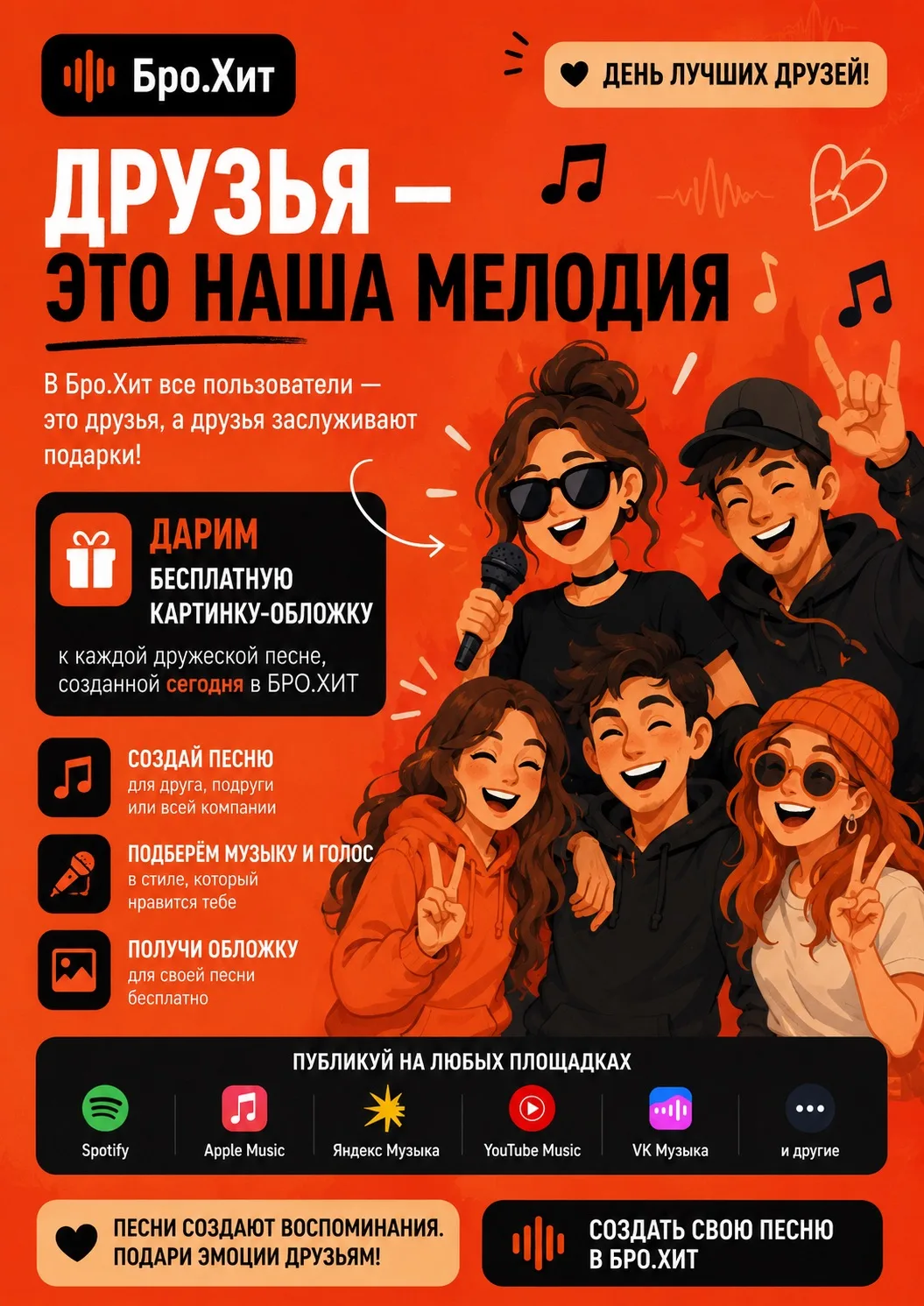 🎉 Сегодня отмечается День лучших друзей! 🎉

В ** БРО.ХИТ⁠￼** все пользователи — это друзья, а друз