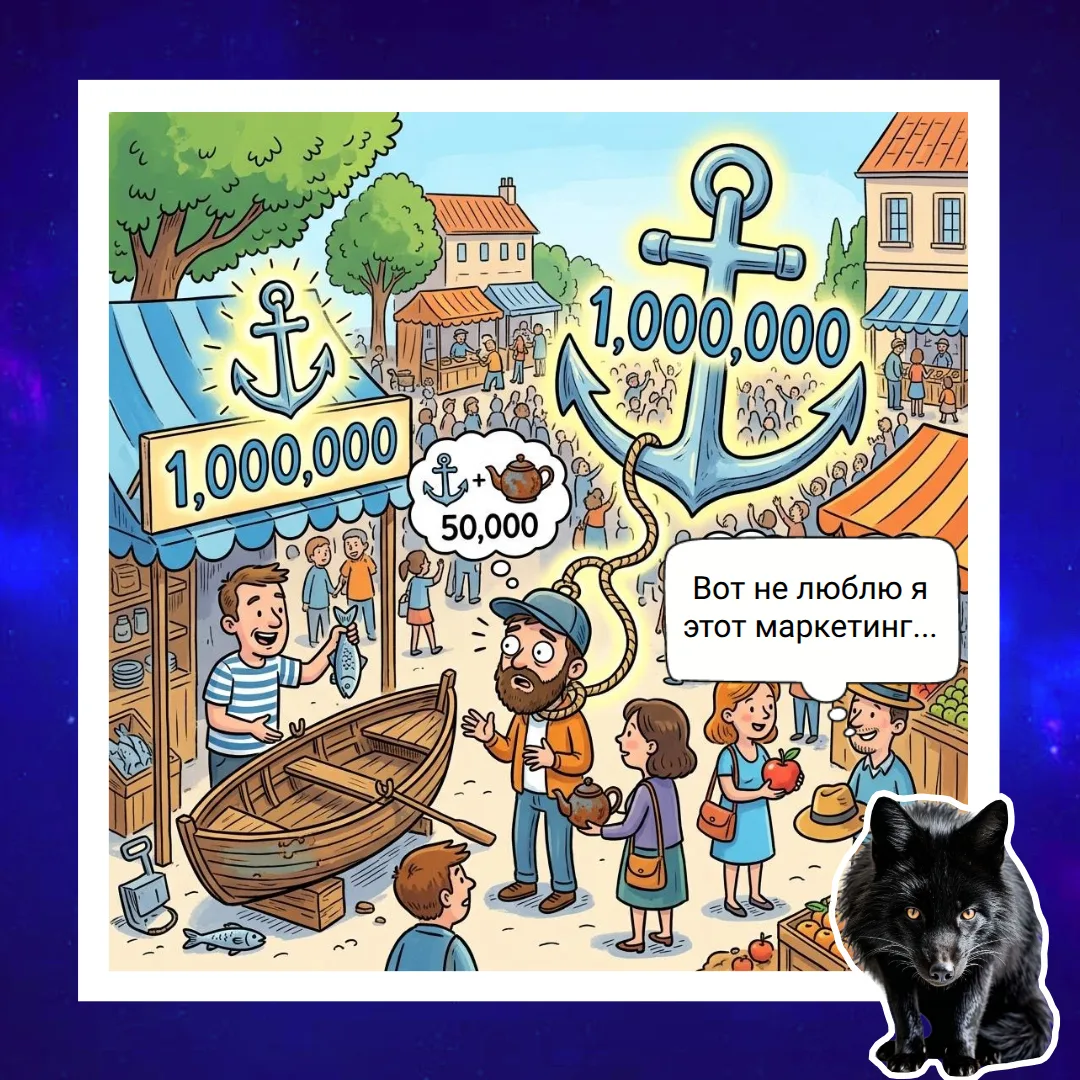 Когнитивное искажение - Эффект якоря ⚓

Первая цифра, которую вы услышали, цепляется в голове и ис