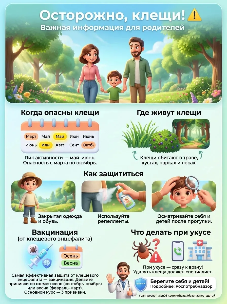Важная информация для родителей!

Уважаемые родители, обратите внимание на сезон активности клещей! 