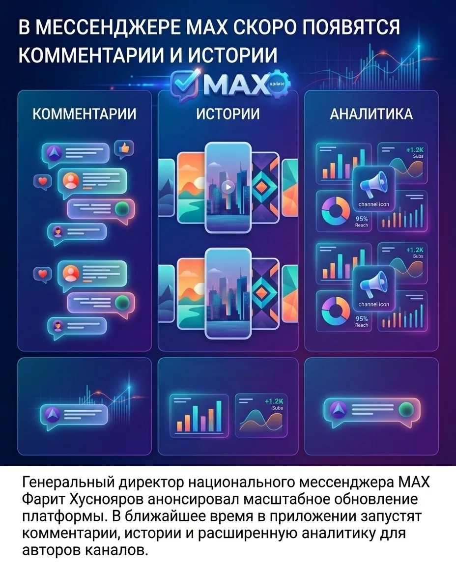 🚀 Глобальное обновление в мессенджере MAX!

Генеральный директор платформы Фарит Хуснояров анонсиро