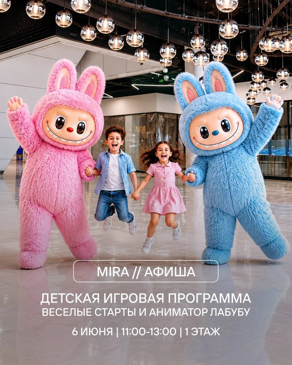 Детская игровая программа в МФК «Мира»🤩

Деток ждут:
🩷Веселые старты 
🩵Аниматор Лабубу 
🩷Поролон