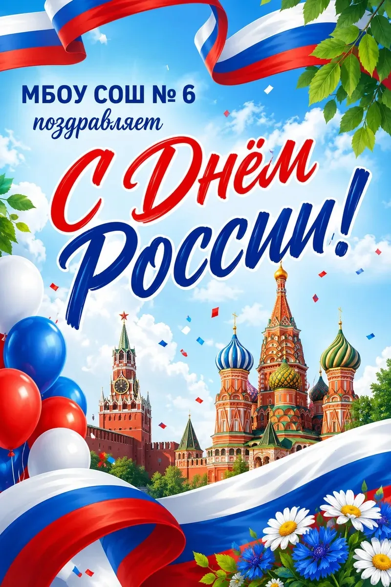 Дорогие друзья! МБОУ СОШ № 6 от всего сердца поздравляет Вас с Днём России!🇷🇺

Этот великий праздн