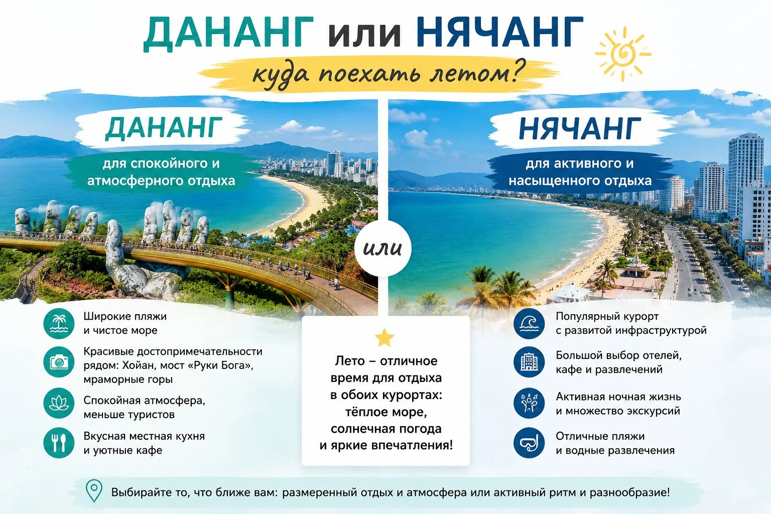 🇻🇳 Дананг или Нячанг: куда поехать летом во Вьетнам
 
🌊 Если хочется спокойного отдыха, широких п