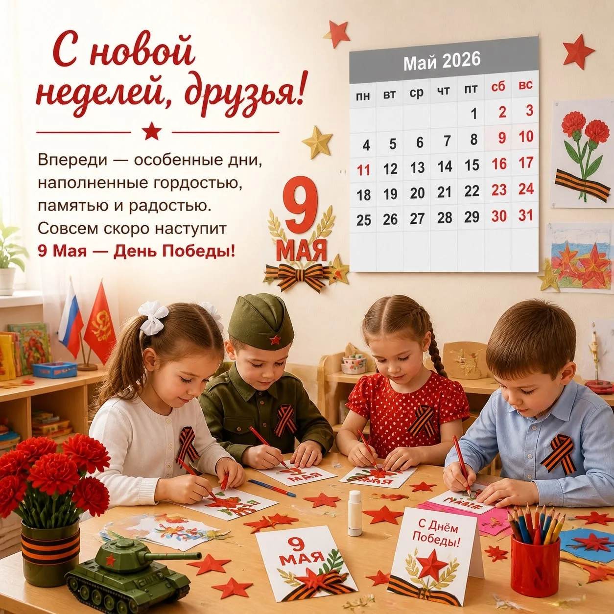 🕊️🎈С новой неделей, друзья! 
Впереди — особенные дни, наполненные гордостью, памятью и радостью. С