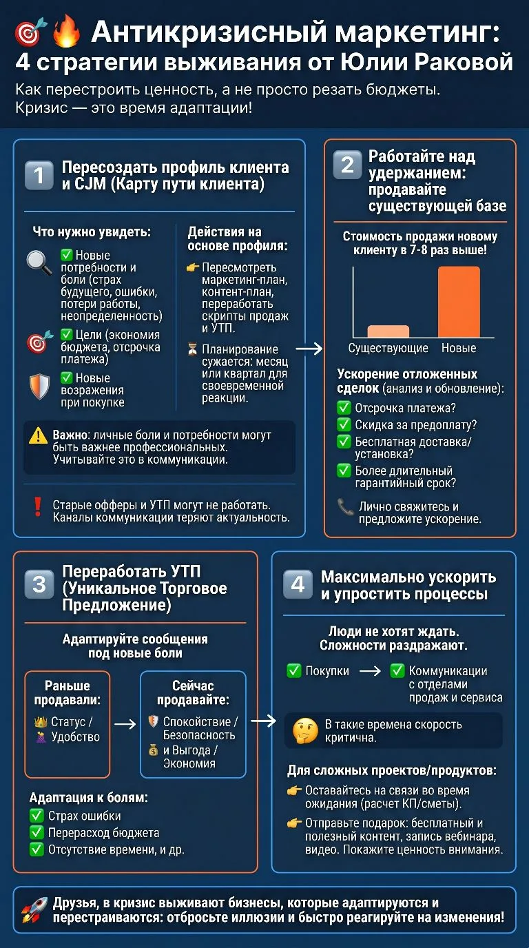 🎯🔥 Антикризисный маркетинг.
Все чаще помогаю моим клиентам, особенно B2B бизнесам, внедрять антикр