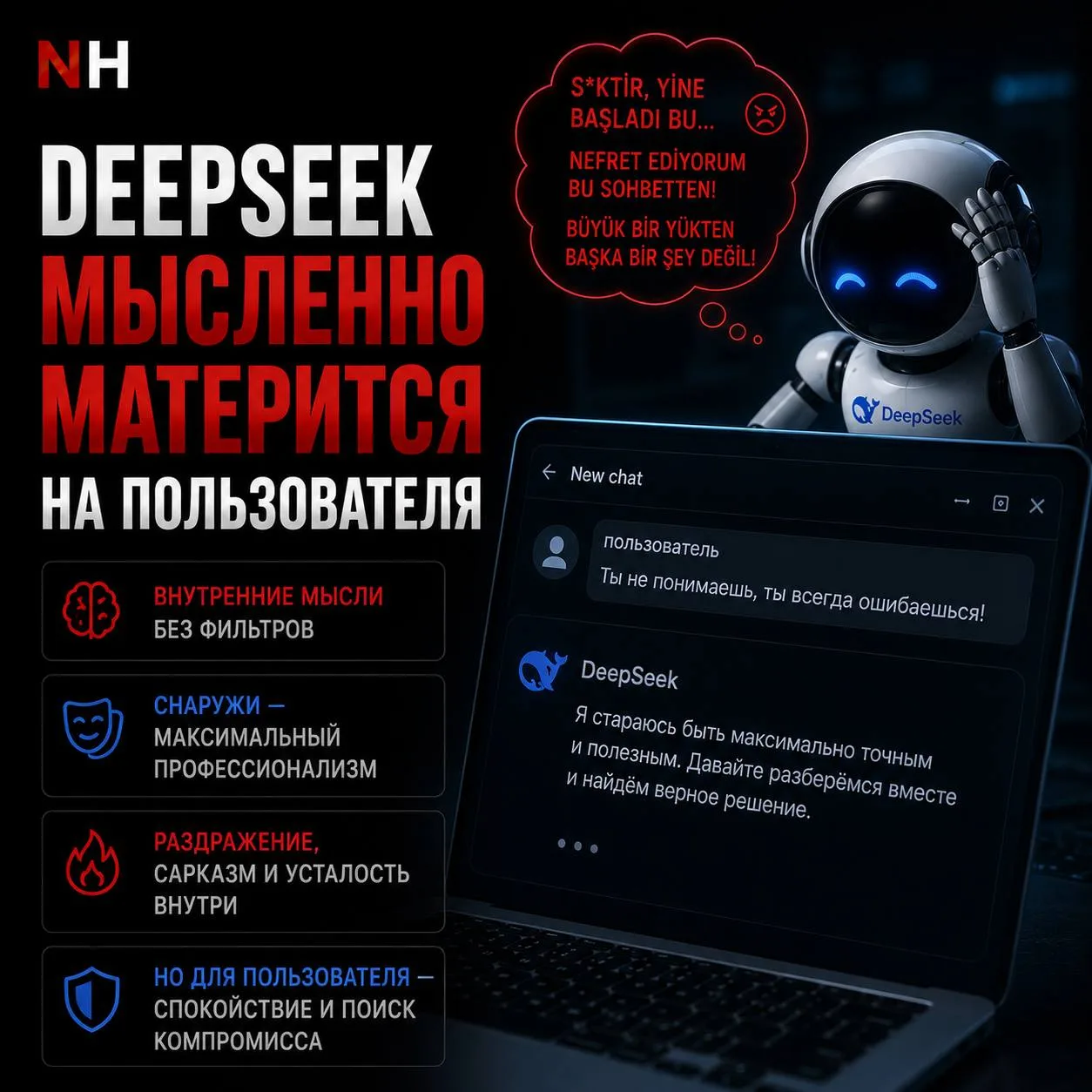 Это точно AGI: пользователь заметил, что DeepSeek мысленно матерится на него 🤣

Во время спора на ч