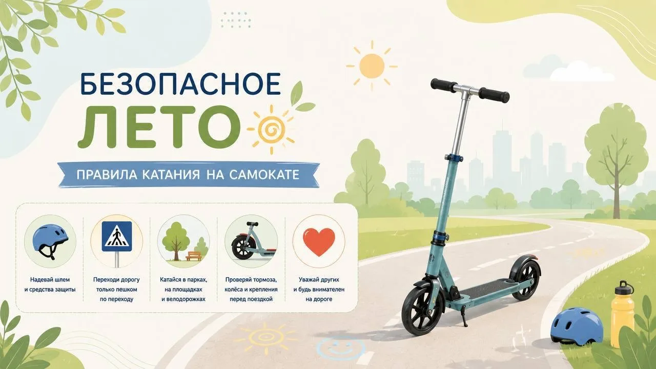 🛴Безопасное лето на самокате

Лето — время прогулок, активного отдыха и новых впечатлений. Самокат 