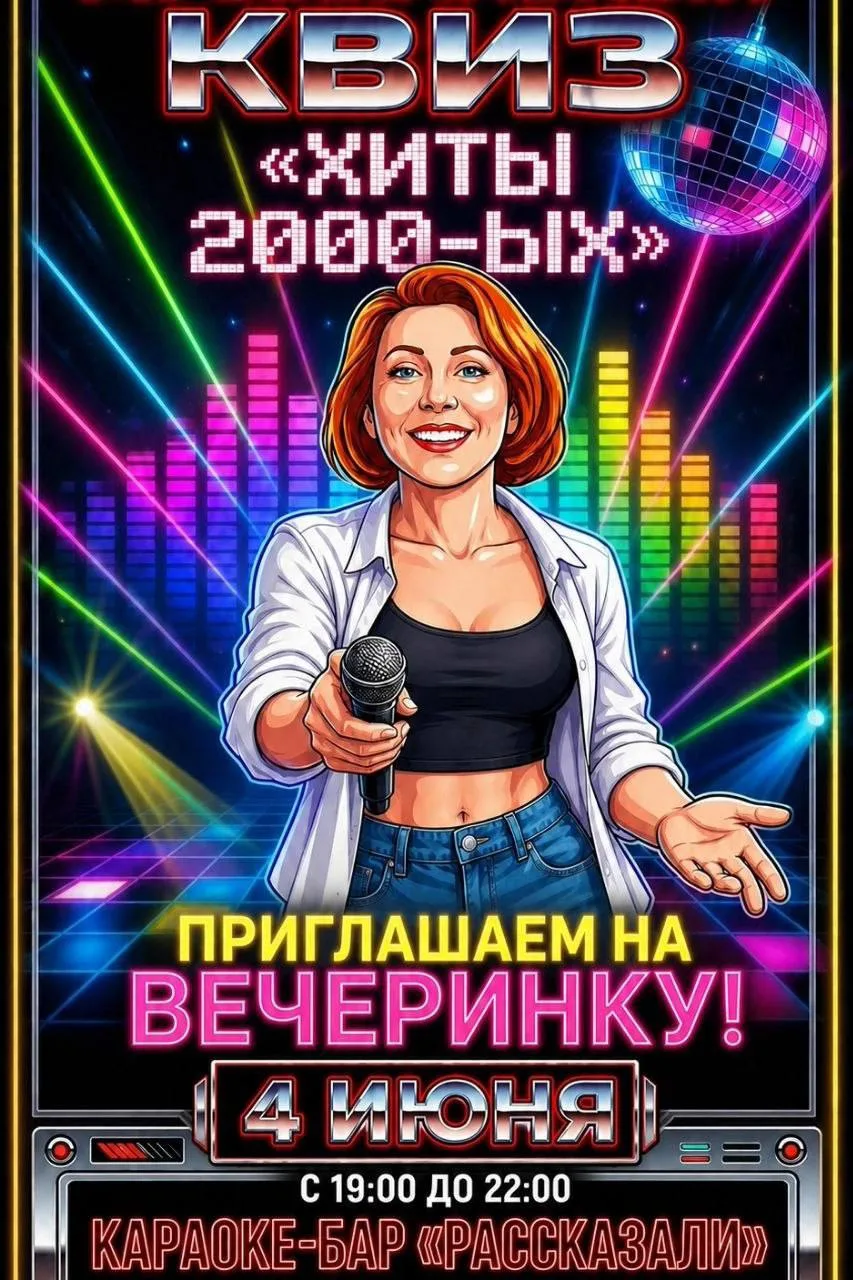 🎤 4 июня | 19:00–22:00
В караоке-баре «Рассказали» пройдет квиз-вечеринка
🔥 «Хиты 2000-х» 🔥

Вспо