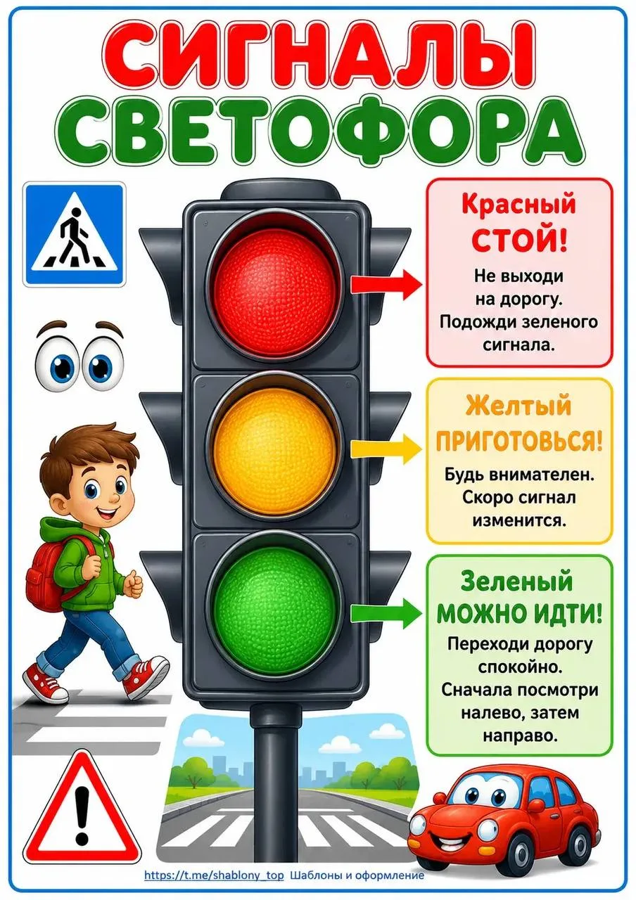 Серия информационных плакатов для детей и родителей на тему «Сигналы светофора» 🚦
Начальная школа. 