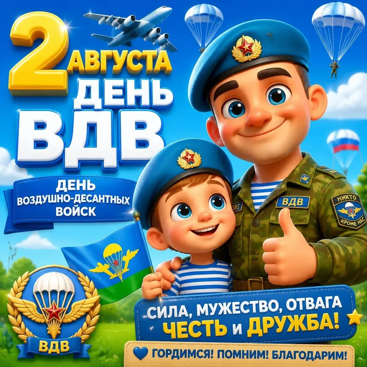 2 августа — День ВДВ. 🪂

Это праздник мужественных людей, для которых честь и дружба — не пустые сл