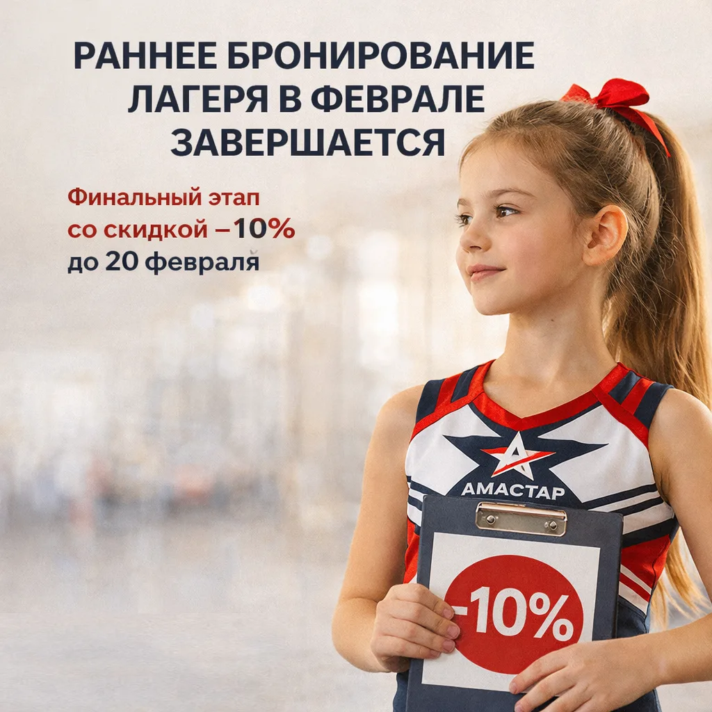 РАННЕЕ БРОНИРОВАНИЕ ЛАГЕРЯ В ФЕВРАЛЕ ЗАВЕРШАЕТСЯ

С сегодняшнего дня до 20 февраля действует следующ