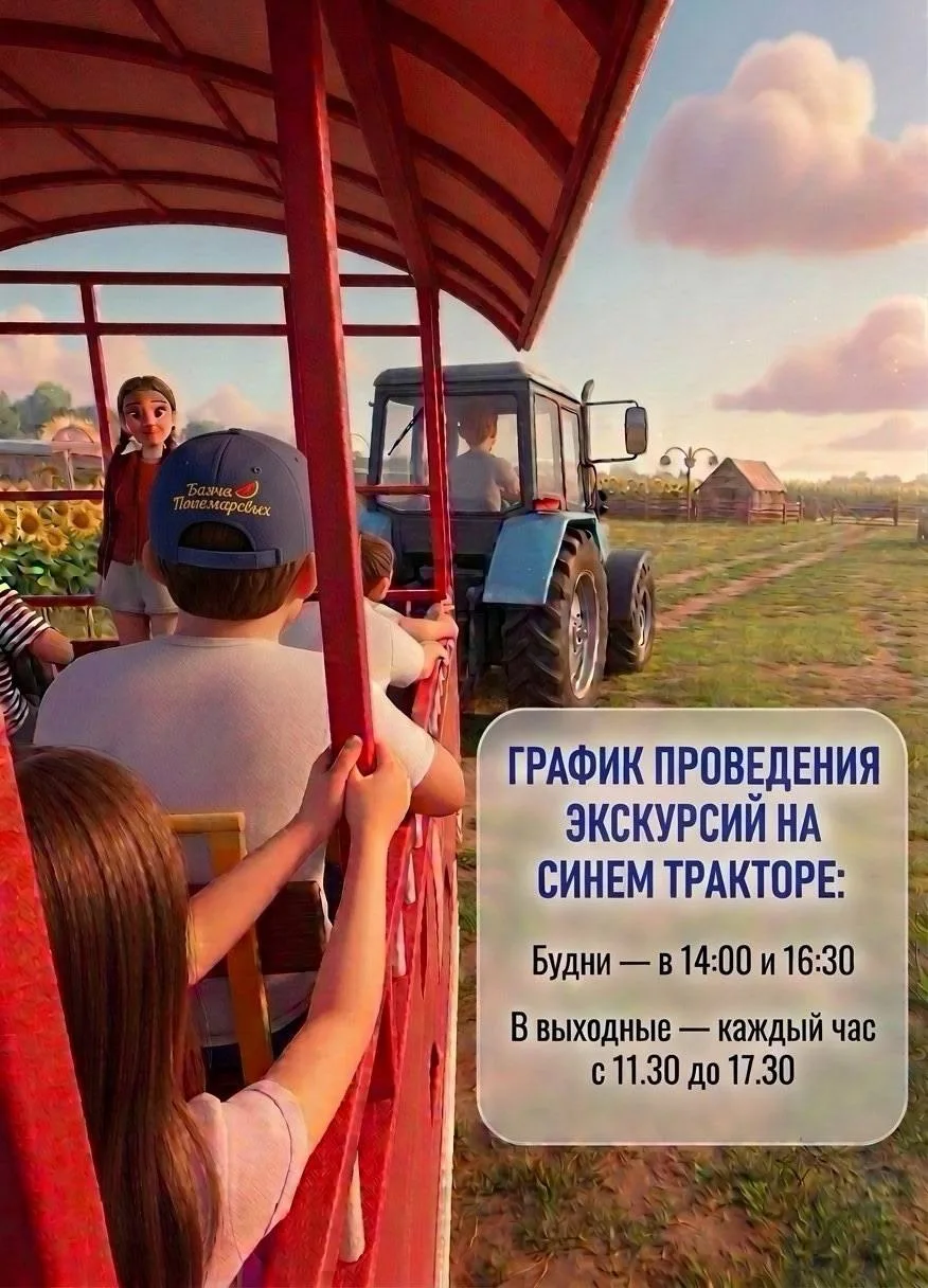 ЭКСКУРСИЯ НА СИНЕМ ТРАКТОРЕ 

Это прекрасная возможность увидеть работу бахчи изнутри и узнать: 
Как