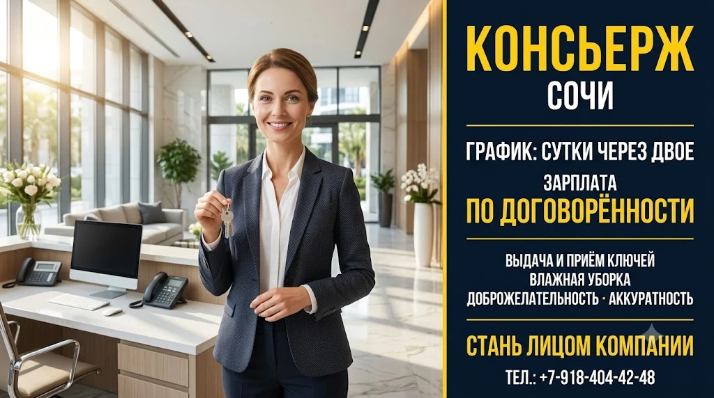 🔹 КОНСЬЕРЖ В СОЧИ 🔹

В современный офисный центр/жилой комплекс в Сочи требуется консьерж.

✅ ОБЯЗ