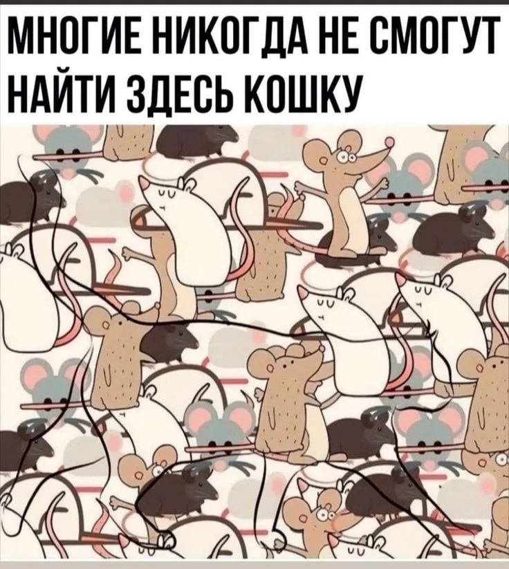 Вечер, уют и немного головоломок. 🌙

Пока пьёте чай, попробуйте найти кошку среди мышей. Это отличн