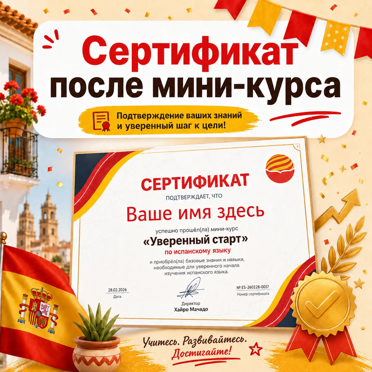 🎓 Сертификат

Все, кто успешно пройдёт мини-курс, получат сертификат о прохождении обучения бесплат
