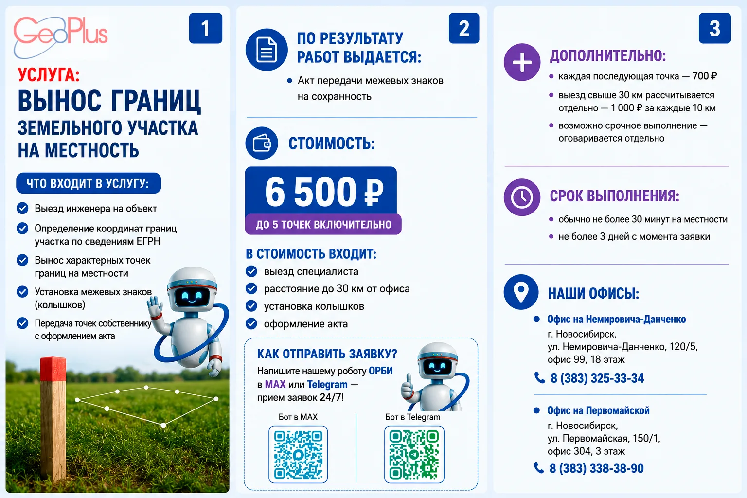📌 Вынос границ земельного участка на местность
Собрали в карточке:
— что входит в услугу;
— стоимос