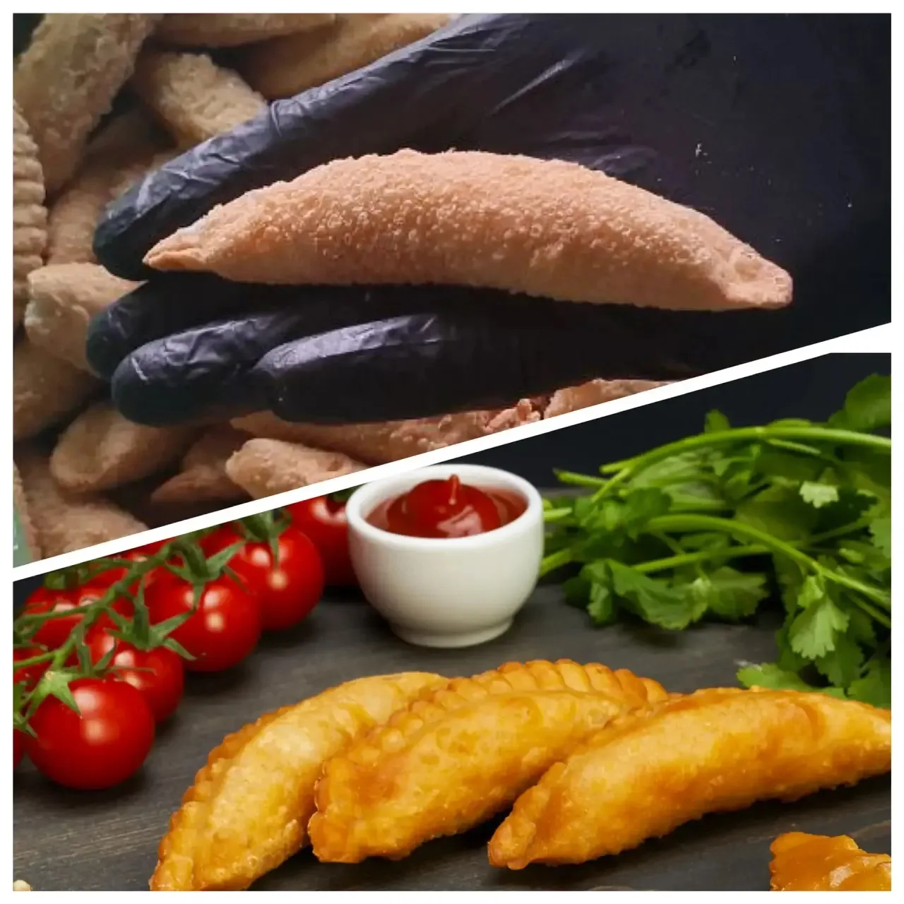 📌 Чебуреки с кальмаром и креветкой 

Уникальное сочетание хрустящего теста и нежной начинки из море