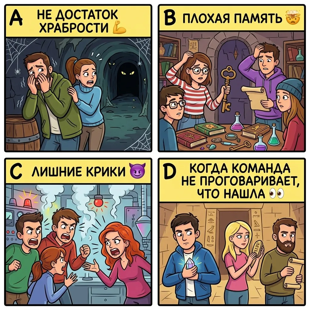 🧩 Тест на внимательность (без подсказок):

Что чаще всего «ломает» прохождение квеста?
A) недостато