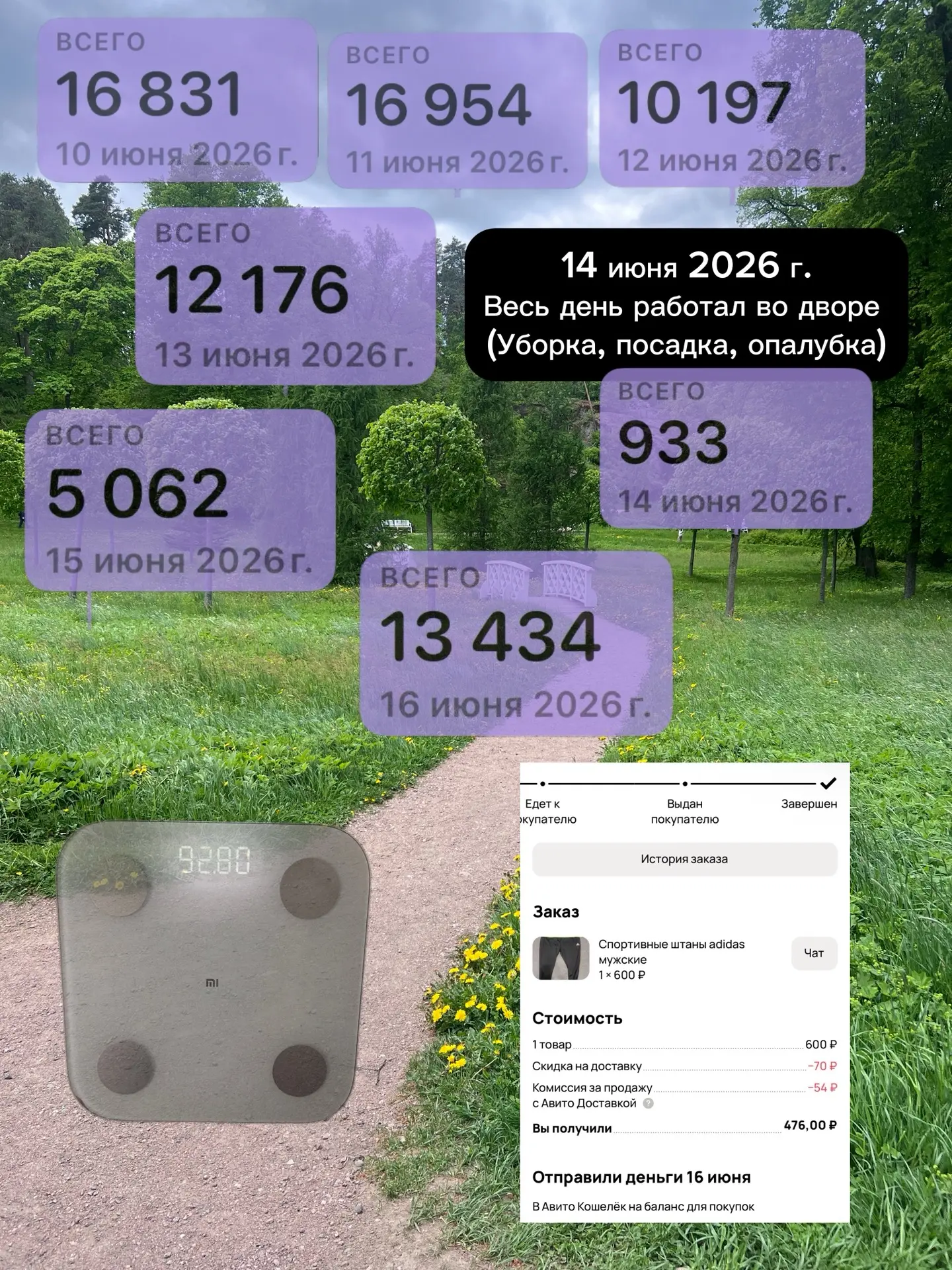 ФИНАНСОВЫЙ ОТЧЁТ

Доход: 
   ➕ авито - 476 ₽ 

Расходы: 
   ➖ продукты - 1340 ₽ 

Сегодня подвожу ит