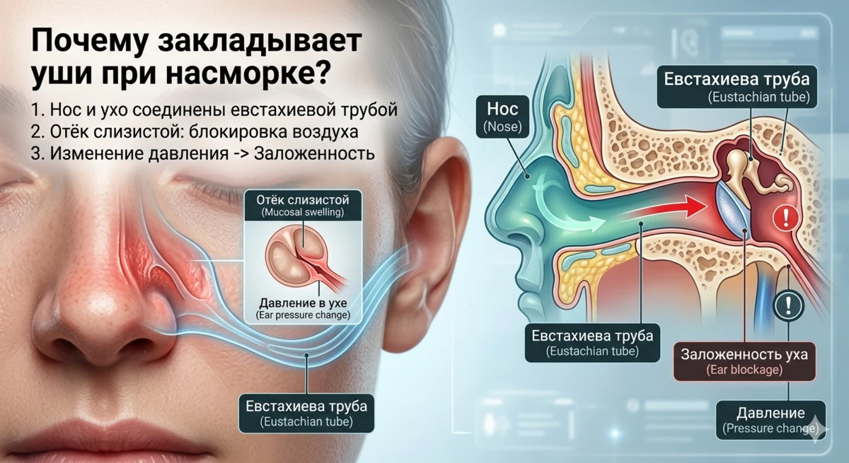 👨‍⚕️ Врач объясняет за 30 секунд

Почему часто закладывает уши при насморке?

Нос и ухо соедине