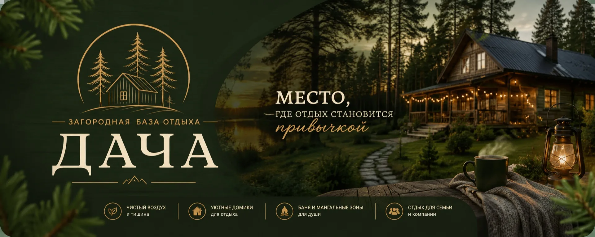 База отдыха «Дача» — это уютное место для отдыха на природе всего в 10 минутах от города. Мы находим