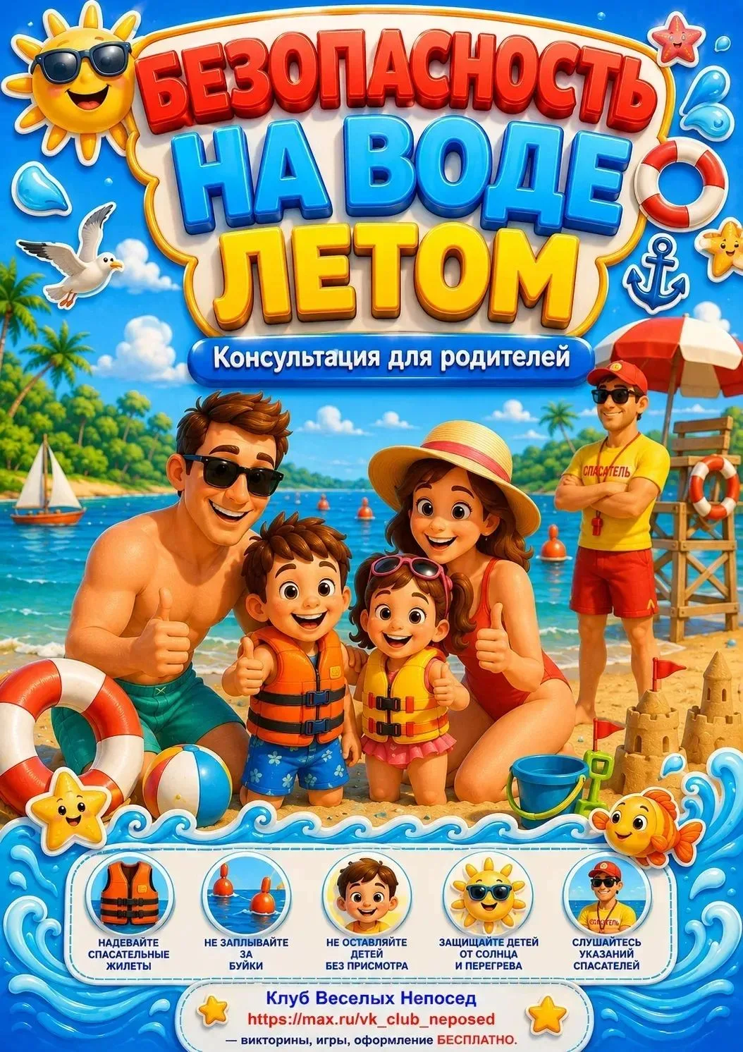 🚨 Безопасность на водных объектах в летний период для детей 🌊
Безопасность детей на воде летом — э