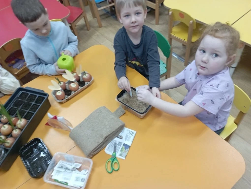 Юные "агрономы" в группе Лучики.
Ребята посадили лук и разные семена, чтобы наблюдать за их ростом и