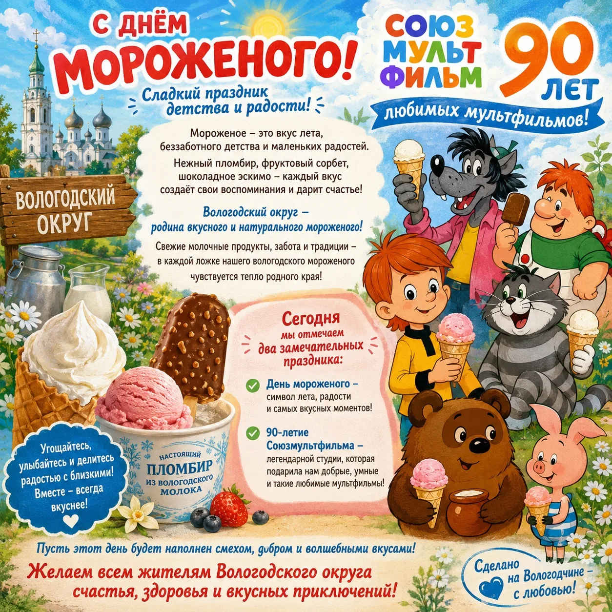 🔥Дорогие мальчишки и девчонки Вологодского округа, а также их родители! 
🍨Сегодня необычный день –