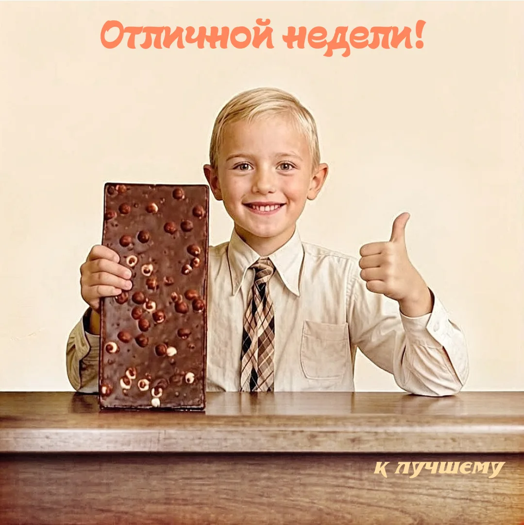 Вот вам шоколадка, чтоб
всю неделю было сладко! 🍫

Ешьте, наслаждайтесь,
миру улыбайтесь!

К лучшем