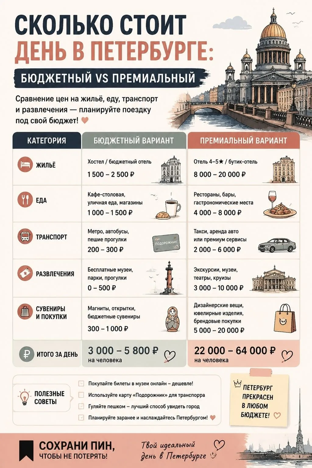 Сколько денег брать в Петербург? Чек-лист для кошелька

Самый частый вопрос в моём Директ: "Сколько 