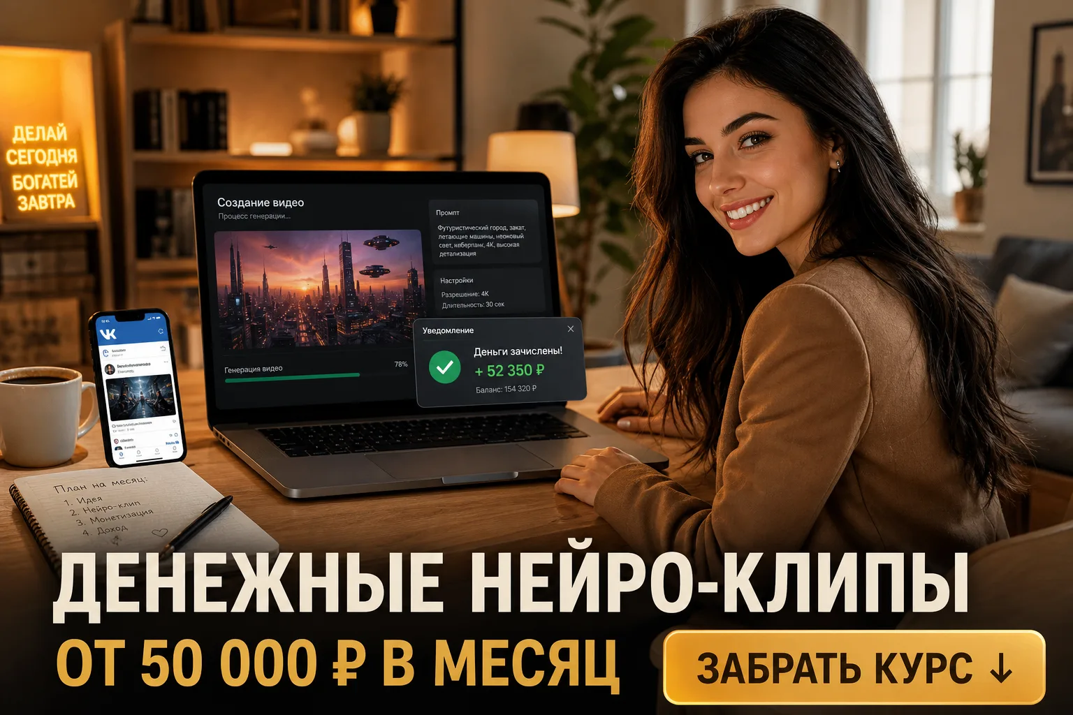 🔥 ДЕНЕЖНЫЕ НЕЙРО-КЛИПЫ: ЗАРАБОТОК ОТ 50 000₽ БЕЗ ПРОДАЖ

Ольга Гонсалес создала простую систему: де