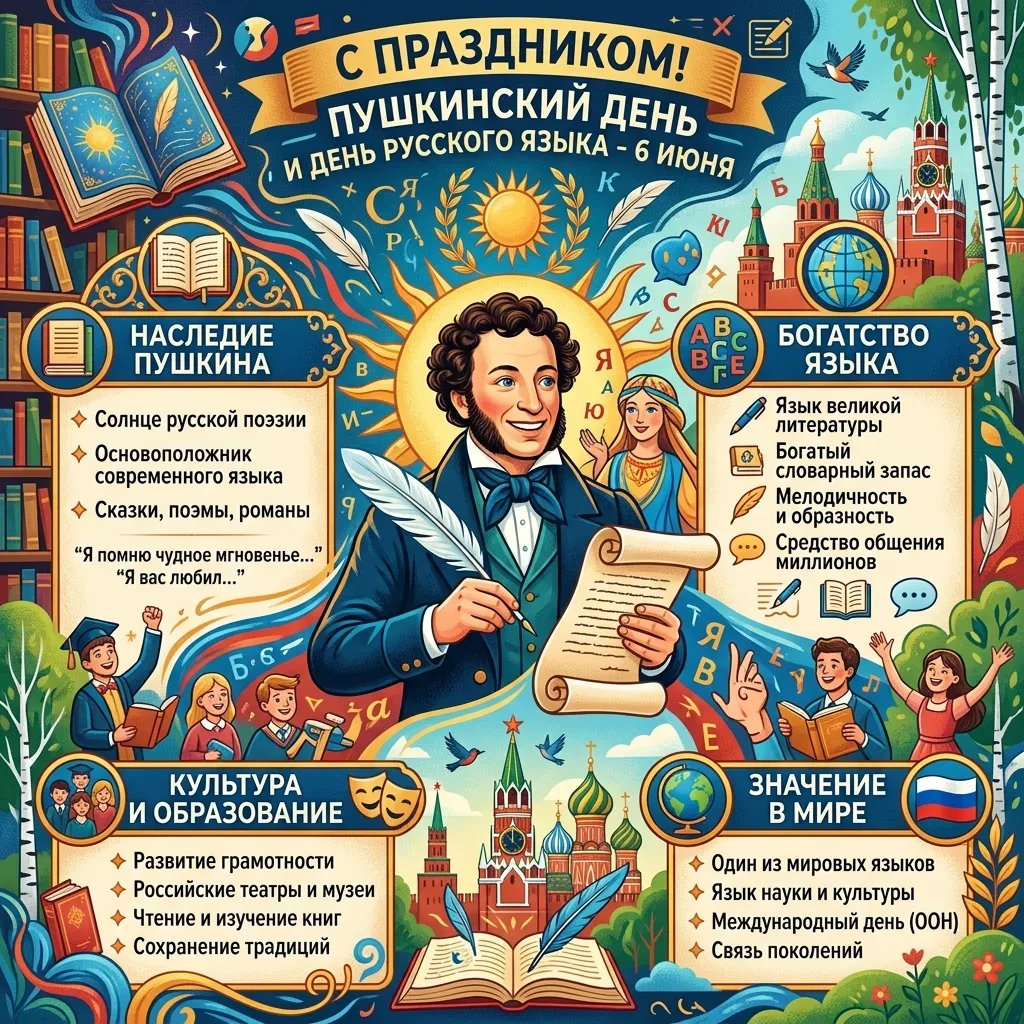 Сегодня особенный день — мы отмечаем День русского
 языка и Пушкинский день
 России, приуроченные ко
