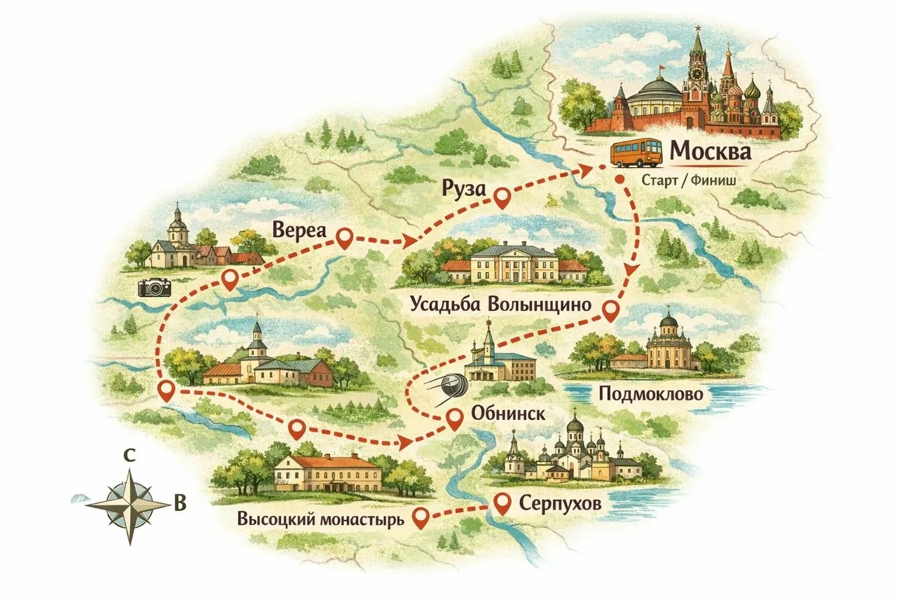 Удивительное Подмосковье: тур-комфорт на 2 дня

Верея, Руза, Серпухов, старинные усадьбы и город, гд