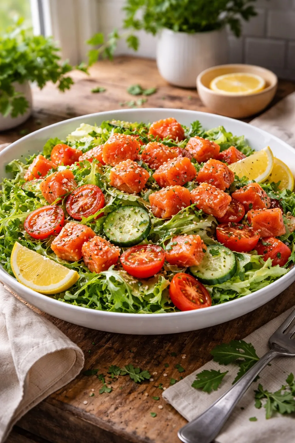 🥗Сделаем вкусный салатик с нежнейшим лососем? 


Легкий салат с слабосоленым лососем кубиками
Готов