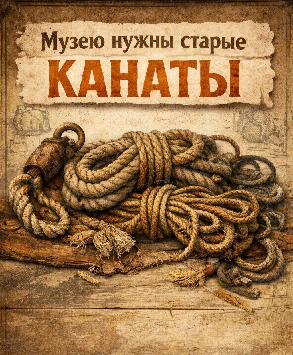 Для детского музейного центра «Лаборатория предмета»* мы ищем канаты длиной от 3 метров.

Нам нужны 