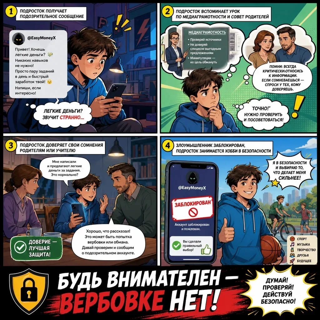 «Будь внимателен- ВЕРБОВКЕ НЕТ!»
1. Со стороны семьи:

открыто обсуждайте с подростком риски интерне