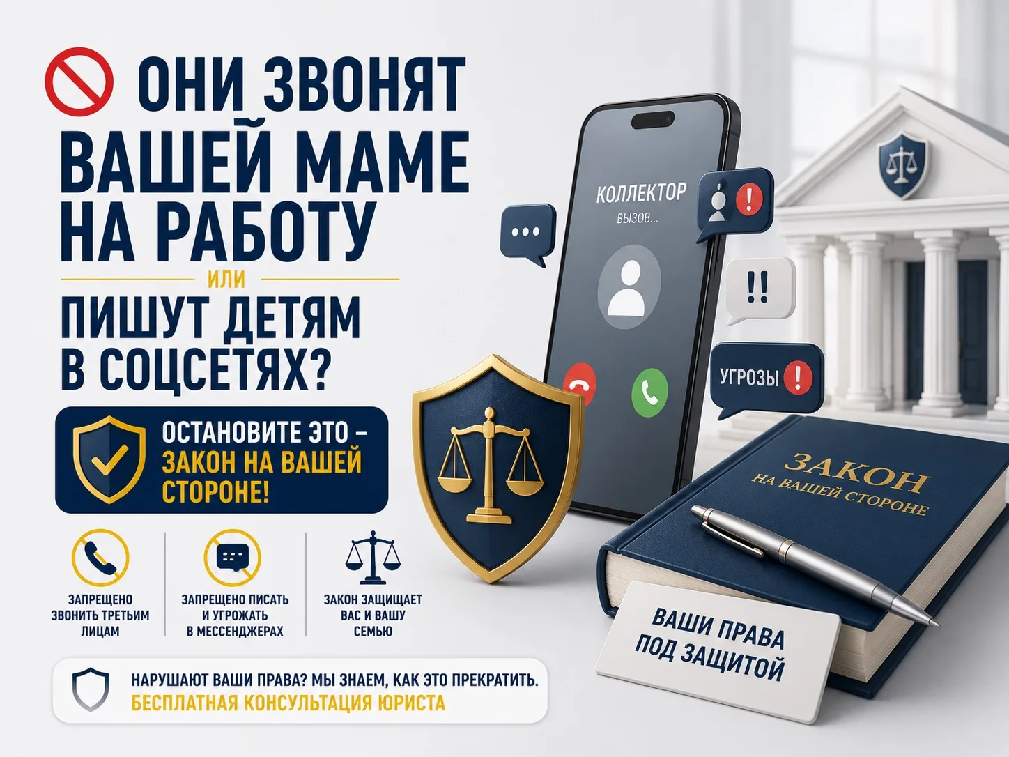 ⛔️Они звонят вашей маме на работу или пишут детям в соцсетях? Остановите это — закон на вашей сторон