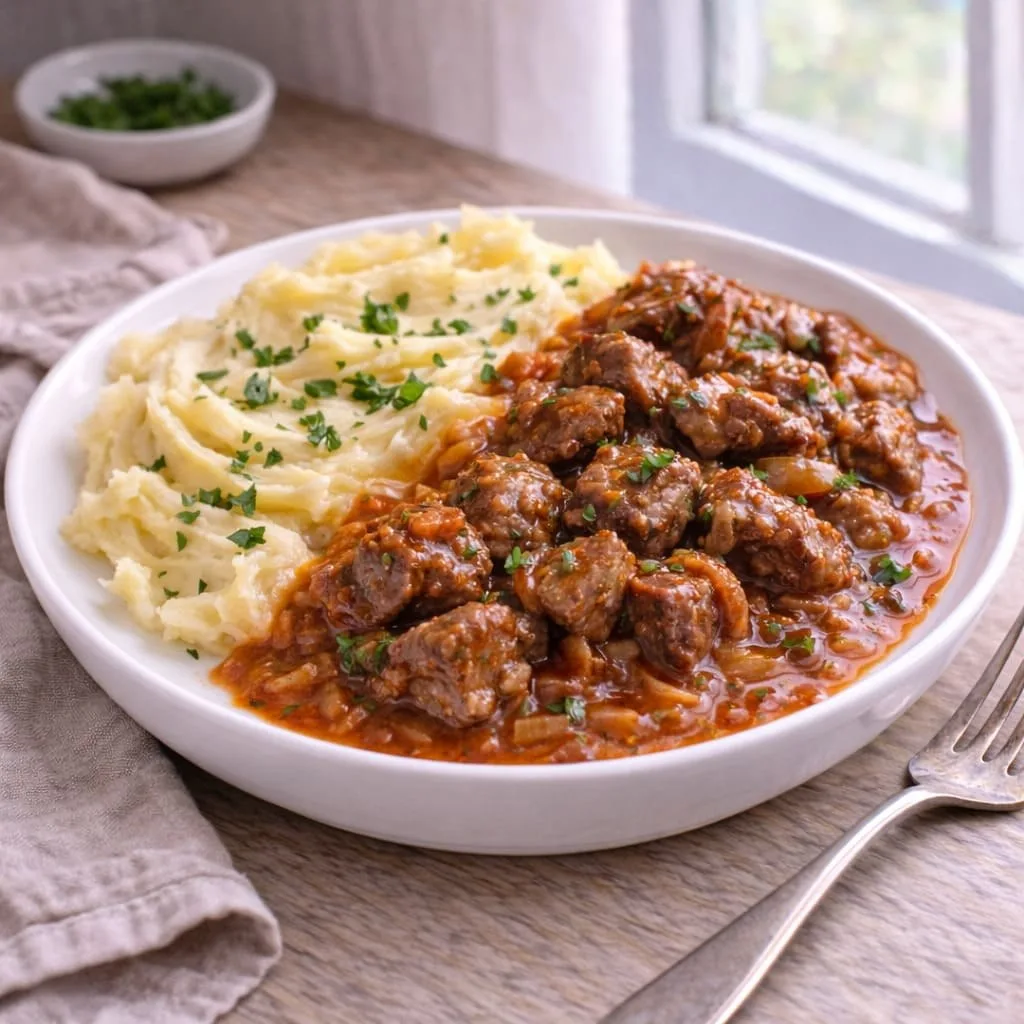 ГУЛЯШ ИЗ ГОВЯДИНЫ С ПОДЛИВКОЙ 👍😋

Тушёная говядина в густой ароматной подливке с луком и паприкой.