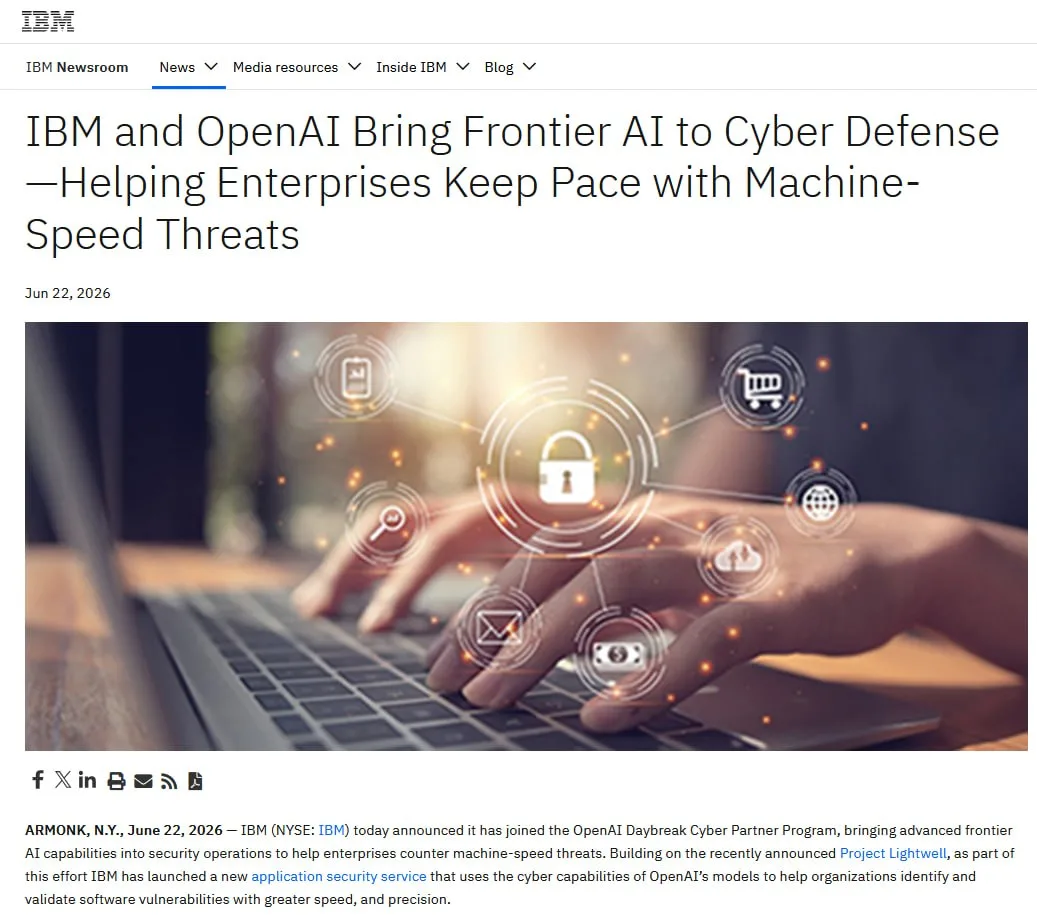 👩‍💻 IBM объявила о вступлении в партнерскую программу OpenAI Daybreak Cyber Partner Program

На са