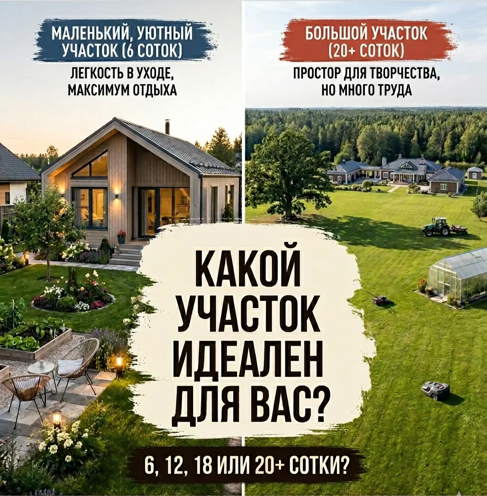 Сколько соток нужно для счастья?
Считаем вместе 📏

Все хотят «свой участок», но сколько земли нужно